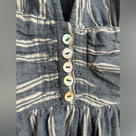 Free People Linen ‘Roll the Dice’ Striped Fit Flare Plunge Neck Flare Mini Dress - Picture 5 of 15